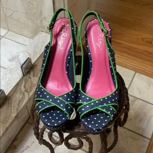 Lilly Pulitzer Polka Dot Wedge Sandals Size 8M